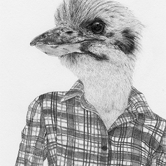 Pencil drawing of a kookaburra posed as a person